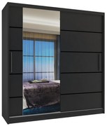 Šatníková skriňa 158 cm Belini čierny mat s posuvnými dverami zrkadlom a zásuvkami  MBP SZP7/0/B/B/0/KLP