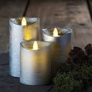 SIRIUS Voskové LED svíčky, sada 3 kusy, stříbrné