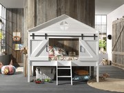 Vyvýšená postel stodola z masívu a MDF biela 202cm 90x200cm