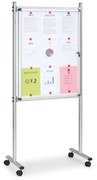 Vnútorná vitrína na stojane, 720 x 980 mm, magnetická, jednostranná, s kolieskami