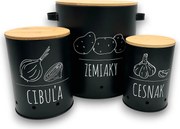 Orion Sada 3 dóz na cibuli, česnek a brambory, plechové s bambusovým víčkem BLACK SK