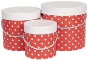 Sada 3ks červených papierových krabíc s bodkami - Ø 19 * 17 cm / Ø 16 * 15 cm / Ø 12 * 12 cm