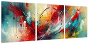 Obraz – Abstrakcia s červenou (s hodinami) (90x30 cm)
