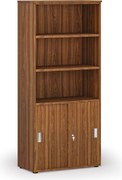 Kombinovaná kancelárska skriňa PRIMO WOOD, zasúvacie dvere na 2 poschodia, 800 x 420 x 1781 mm, orech