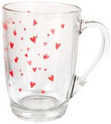 Sklenený hrnček s červenými srdiečkami A Lovely Drink - 11 * 8 * 11 cm / 300 ml