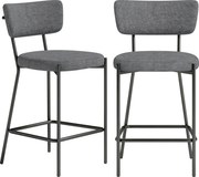 HOMCOM 2-Piece Bar Stool Set — Upholstered Curved-Back Counter Stools with Footrest, Metal Frame, Linen-Look, 25" Seat Height, Gray | Aosom