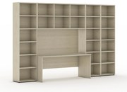 Zostavy knižníc INTEGRO so stolom, vyšší/šírší, 3550 x 700/400 x 2300 mm, dub prírodný