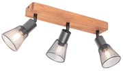 Priemyselný reflektor čierny s dreveným rámom 3-svetlo - Kristina