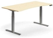 Výškovo nastaviteľný stôl QBUS, s výrezom, 1600x800 mm, strieborný rám, breza