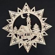 AMADEA Drevená ozdoba hviezda s kostolom 9 cm
