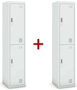 Šatníková skrinka S3 dvojdverová 1+1 ZADARMO, demont, cylindrický zámok, sivá/sivá
