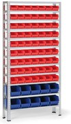Regál s plastovými boxmi BASIC, 1730 x 850 x 300 mm, 63x box A, 10x box B