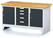 Alfa 3 Dielenský stôl MECHANIC I, 2 skrinky a zásuvkový box na náradie, 5 zásuviek, 1500x685x880 mm, antracitové dvere