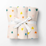 Biante Mušelínová plienka/dečka Nature MSN-037 Srdiečka na krémovo bielom - ZVÝHODNENÁ SADA 3 KS 70x70 cm - Sada 3 ks