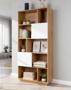 Knižnica Nevada, prírodný dub s bielymi dvierkami, 80 cm (BS01)