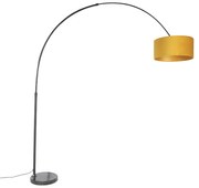 Oblúková lampa čierna s plyšovým tienidlom okrový žltý so zlatom 50 cm - XXL