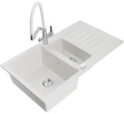 Mexen Matias, 1,5-komorový granitový drez 900x505x200 mm a drezová batéria Duo, biela, 6502-20-671701-02