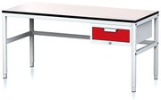 Nastaviteľný dielenský stôl MECHANIC II, 1 zásuvkový box na náradie, 1600x700x745-985 mm, sivá/červená
