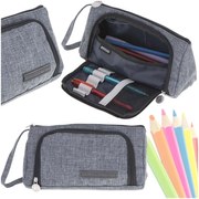 KIK Školský peračník s dvojitým vreckom vanity case sivý