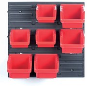 Závesný panel 40 × 11 × 40 cm, 7 box na náradie, čierna / červená