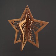 AMADEA Drevená 3D hviezda hnedá 8 cm, český výrobok