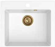 Sink Quality Ferrum 50, kuchynský granitový drez 490x450x195 mm + zlatý sifón, biela, SKQ-FER.W.1K50.XG