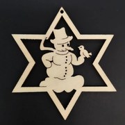 AMADEA Drevená ozdoba hviezda so snehuliakom 8 cm