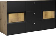 Komoda Baros 26 132 cm so zásuvkami - dub artisan / čierny mat
