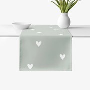 Goldea behúň na stôl 100% bavlnené plátno - srdiečka na šalviovo zelenom 20x120 cm