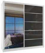 Šatníková skriňa 158cm Belini biely mat / čierny lesk s posuvnými dverami a zrkadlom  MG SZP3/2/W/WI/1L5B/HI