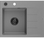 Mexen Ben, 1-komorový granitový drez 600x500x190 mm, ľavý + čierny sifón, šedá, 6522605000-71-B