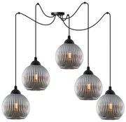 Závesné svietidlo Riffle Round Sipder, 5x grafitové sklenené tienidlo