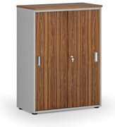 Kancelárska skriňa so zasúvacími dverami PRIMO GRAY, 800 x 420 x 1087 mm, sivá/orech