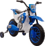HOMCOM Detská elektrická motorka Detské motocykel 12V Detské vozidlo s 2 odnímateľnými pomocnými kolieskami pre deti od 3 rokov PP Kov Modrá+Biela 106