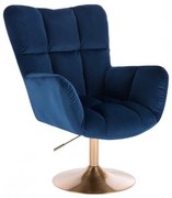 LuxuryForm DESIGN Otočné kreslo AURORA VELUR na zlatom tanieri - modré