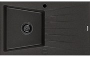 Mexen Cesar granitový jednokomorový drez s odkvapkávačom 775 x 470 mm, Čierna/Zlatá metalíza, Sifón Čierna - 6514771010-75-B