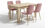 Jedálenský set 1 + 4, stôl UMEKO 120x80 cm dub sonoma + ružová zamatová stolička KARA