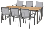Heritage teak Torino stolová súprava antracitová 1+6
