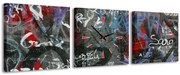 3-dielny obraz s hodinami, Graffity area, 35x105cm