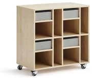 Študentská úložná skrinka CASPER, 4 zásuvky, 8 priehradiek, breza, šedá