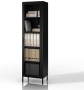 Čierna sklenená vitrína do obývačky z kovu na nožičkách LUIGI Modern 500 x 1800 x 350 mm