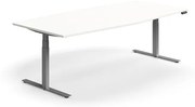Výškovo nastaviteľný rokovací stôl QBUS, ovál, 2400x1200 mm, strieborný rám, biela