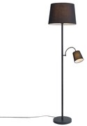 Klasická stojaca lampa čierna s čiernym tienidlom a lampou na čítanie - Retro