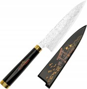 Takeshi Saji Art Tori Fuji Lake Kovaný R-2 Japonský univerzálny nôž 13 cm Saya