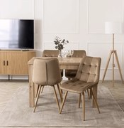 Sada stola SKUBI 120-160 cm Artisan Oak a 4 béžových stoličiek RODRI