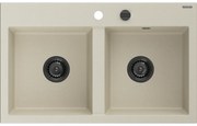 Mexen Hektor, 2-komorový granitový drez 800x480x205 mm, béžová, grafitový sifón, 6521802000-69-B
