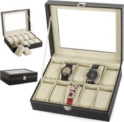 eCarla Organizér na hodinky, box, puzdro na 10ks hodiniek, ekokoža, čierny