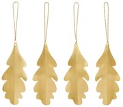 Ferm Living Závesná dekorácia Oak Leaf Brass – set 4 ks