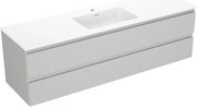 Mexen Rivel, kúpeľňová skrinka 160 cm s umývadlom Otis, 2 zásuvky, drážkovaná, sivá matná/biela, 91A20-16047-2-BFF62-W18M0