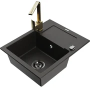 Mexen Enzo, granitový drez 576x465x174 mm, 1-komorový a zlatá batéria Rita, čierna-zlatá metalíza, 6506-75-670300-50-B